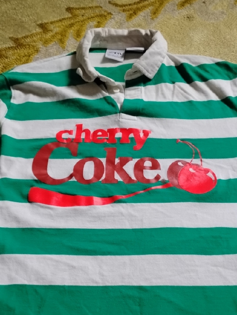 Zara Green, White & Red Cherry Coke Polo
